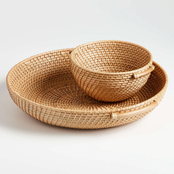Natural Rattan Bowl with Handles - Image 3
